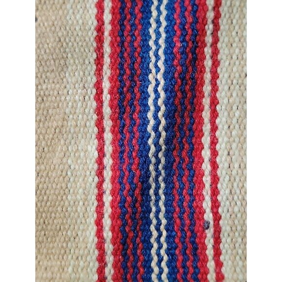 Chimayo Southwestern Woven Mat Runner Geometric Fringe 17x7in Vtg Farmhouse Prim
